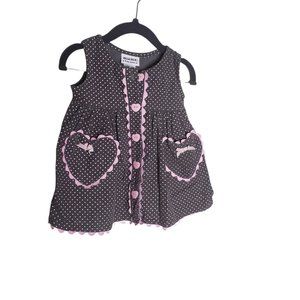 Blueberi Boulevard Blue Pink Corduroy Jumper Dress Heart Polka Dot 12m
